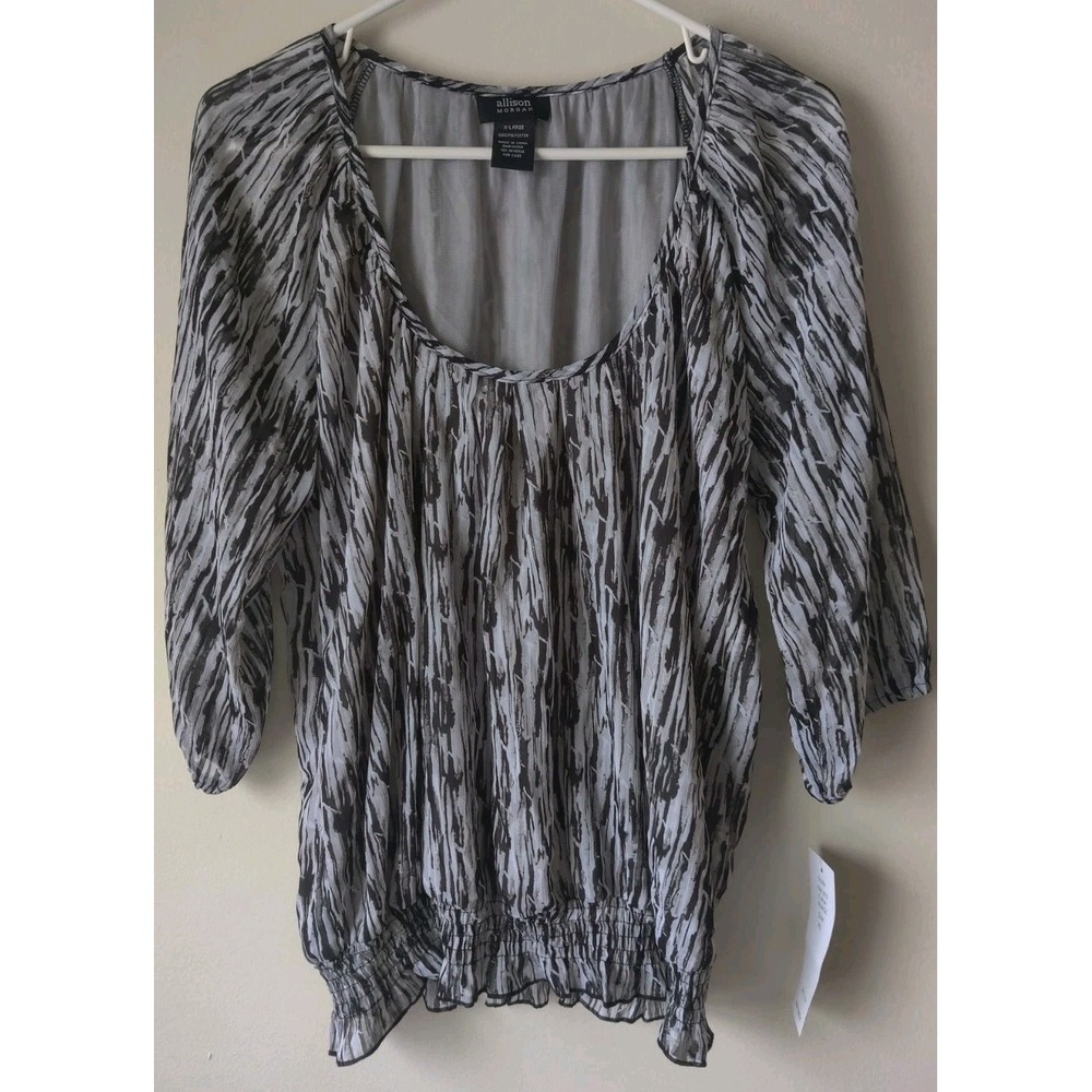 Allison Morgan‎ Women's XL Blouson-style Top Elastic 3/4 Sleeve Black/White NWT
